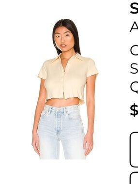 All The Ways Cream Short-Sleeve Collared Crop Top